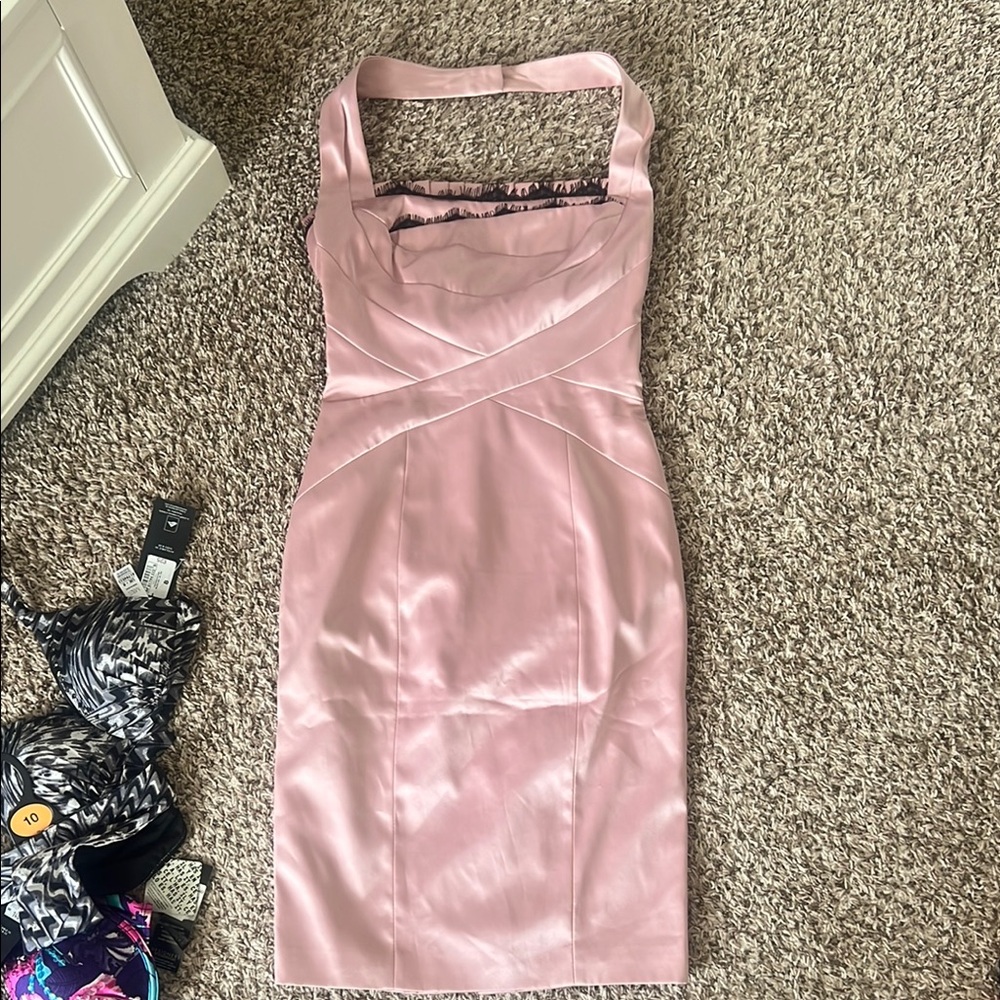 Karen Millen Pink Ruched Halter Sheath Dress